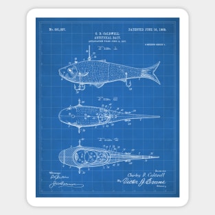 Fishing Lure Patent - Fisherman Outdoorsman Art - Blueprint Sticker